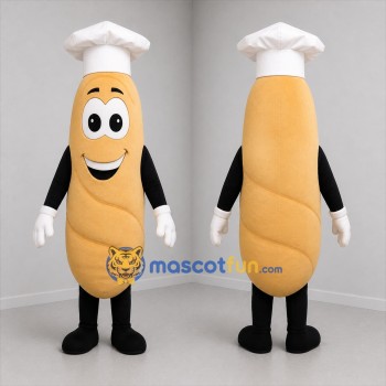 Custom Golden Brown and White Baguette Chef Mascot Costume Adult Full Body Suit for Bakery Promotions