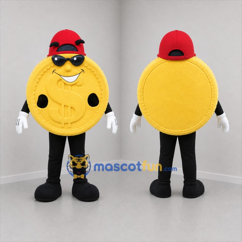 Custom Gold and Red Coin Mascot Costume Adult Full Body Suit for Financial Education Events