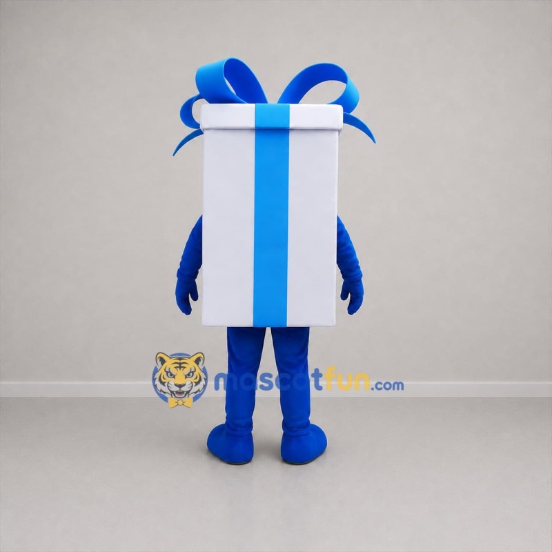 Custom White and Blue Gift Box Mascot Costume Adult Full Body Suit for Holiday Events