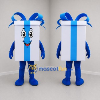 Custom White and Blue Gift Box Mascot Costume Adult Full Body Suit for Holiday Events