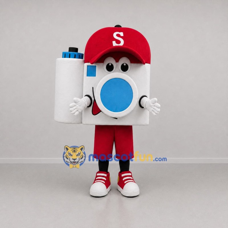 Custom White and Red Camera Mascot Costume Adult Full Body Suit for Photography Events