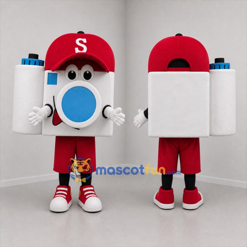 Custom White and Red Camera Mascot Costume Adult Full Body Suit for Photography Events