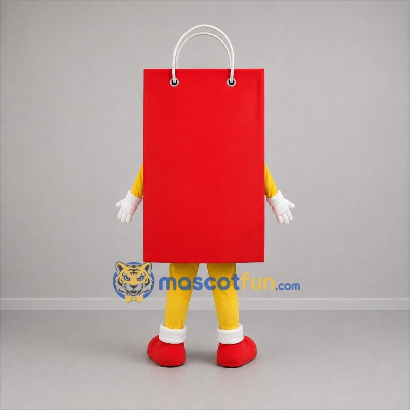 Custom Red and Yellow Shopping Bag Mascot Costume Adult Full Body Suit for Retail Promotions