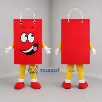 Custom Red and Yellow Shopping Bag Mascot Costume Adult Full Body Suit for Retail Promotions