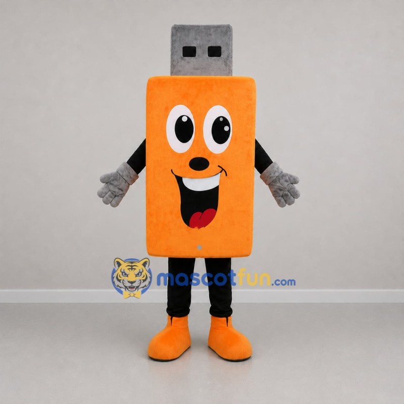 Custom Orange and Gray USB Flash Drive Mascot Costume Adult Full Body Suit for Technology Events