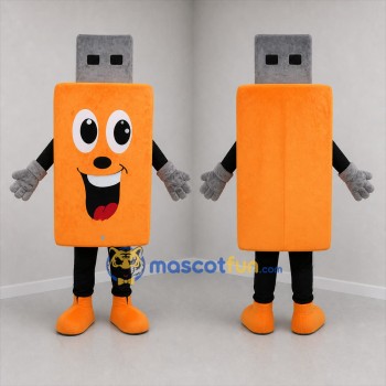Custom Orange and Gray USB Flash Drive Mascot Costume Adult Full Body Suit for Technology Events