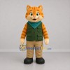 Custom Orange and Green Explorer Cat Mascot Costume Adult Full Body Suit for Adventure Events