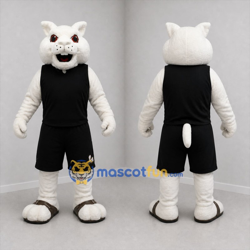 Custom White and Black Cat Mascot Costume Adult Full Body Suit for Sports Events