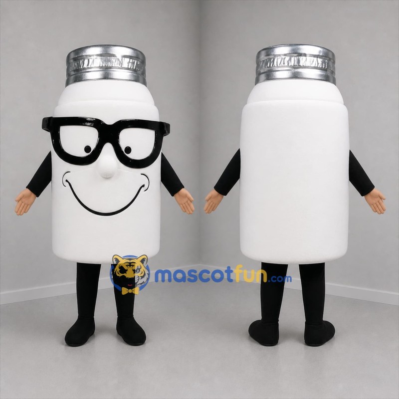 Custom White and Silver Bottle Mascot Costume Adult Full Body Suit for Retail Promotions
