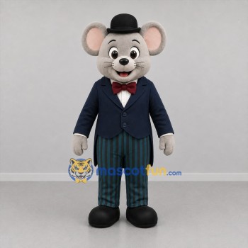 Custom Gray and Blue Gentleman Mouse Mascot Costume Adult Full Body Suit for Theater Events