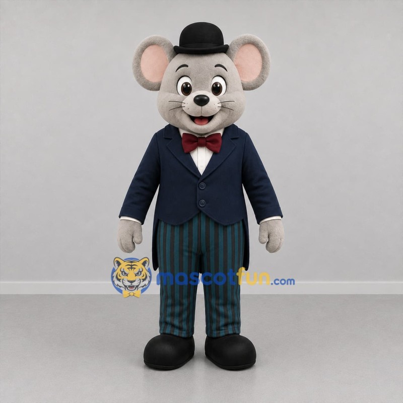 Custom Gray and Blue Gentleman Mouse Mascot Costume Adult Full Body Suit for Theater Events