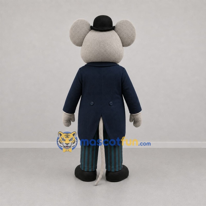 Custom Gray and Blue Gentleman Mouse Mascot Costume Adult Full Body Suit for Theater Events