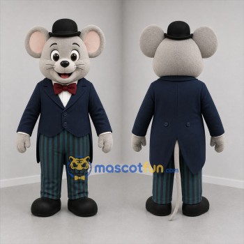 Custom Gray and Blue Gentleman Mouse Mascot Costume Adult Full Body Suit for Theater Events