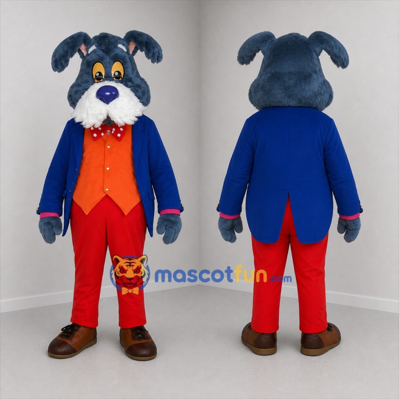 Custom Blue and Red Gentleman Dog Mascot Costume Adult Full Body Suit for Theater Events