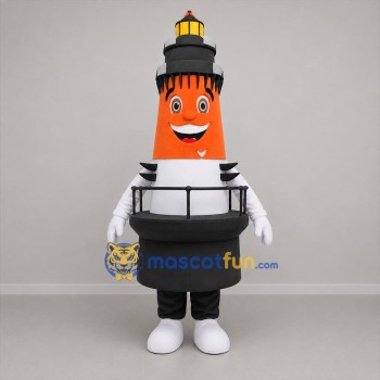 Custom Orange and Black Lighthouse Mascot Costume Adult Full Body Suit for Coastal Events