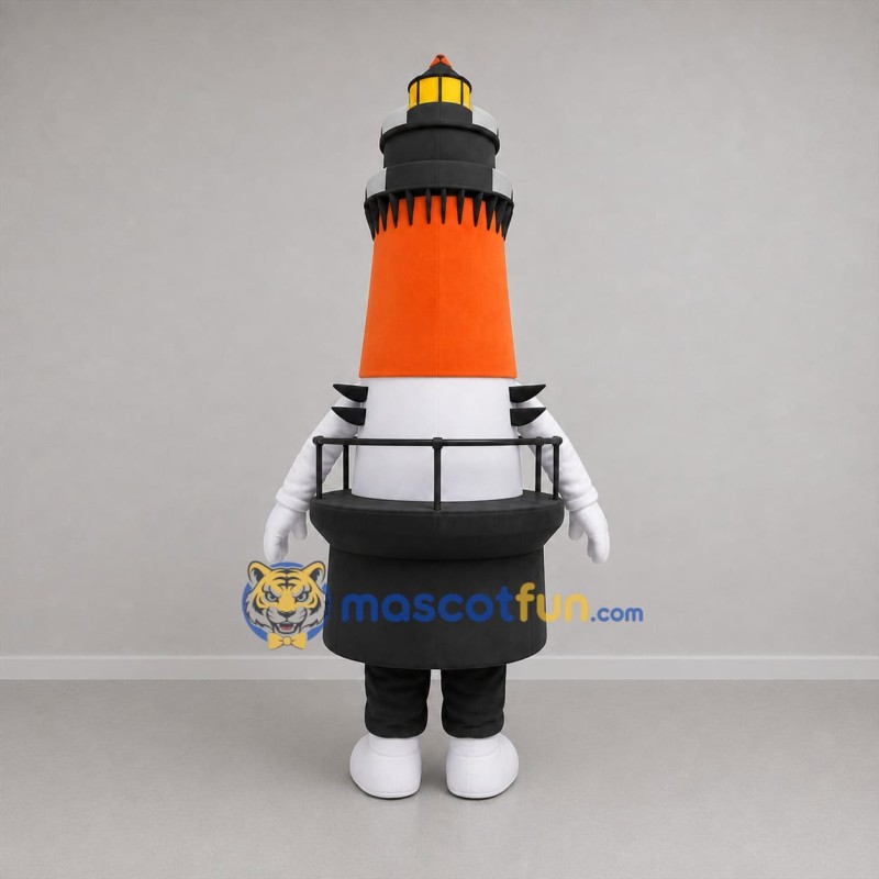 Custom Orange and Black Lighthouse Mascot Costume Adult Full Body Suit for Coastal Events