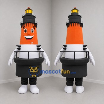 Custom Orange and Black Lighthouse Mascot Costume Adult Full Body Suit for Coastal Events