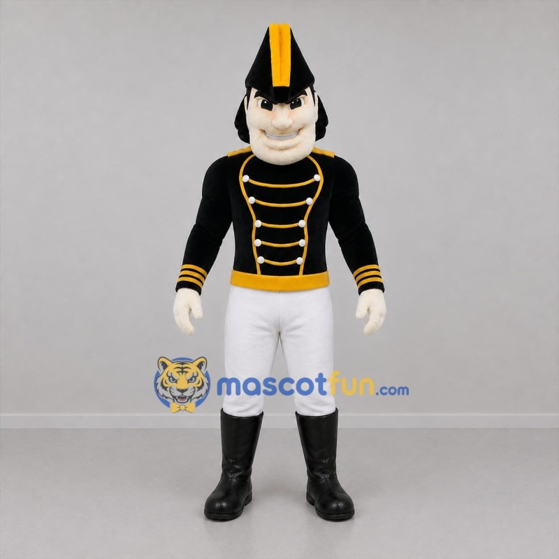 Custom Black and Gold Ceremonial Soldier Mascot Costume Adult Full Body Suit for Parades