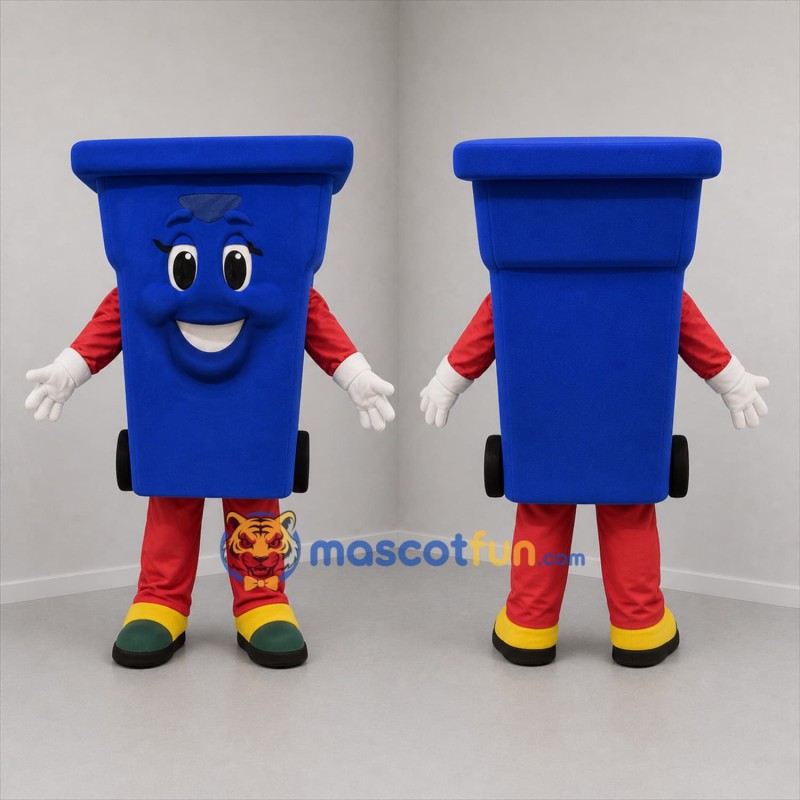 Custom Blue and Red Recycling Bin Mascot Costume Adult Full Body Suit for Environmental Events