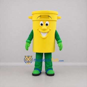 Custom Yellow and Green Trash Bin Mascot Costume Adult Full Body Suit for Community Cleanup Events