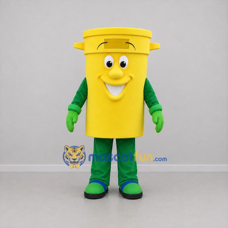 Custom Yellow and Green Trash Bin Mascot Costume Adult Full Body Suit for Community Cleanup Events