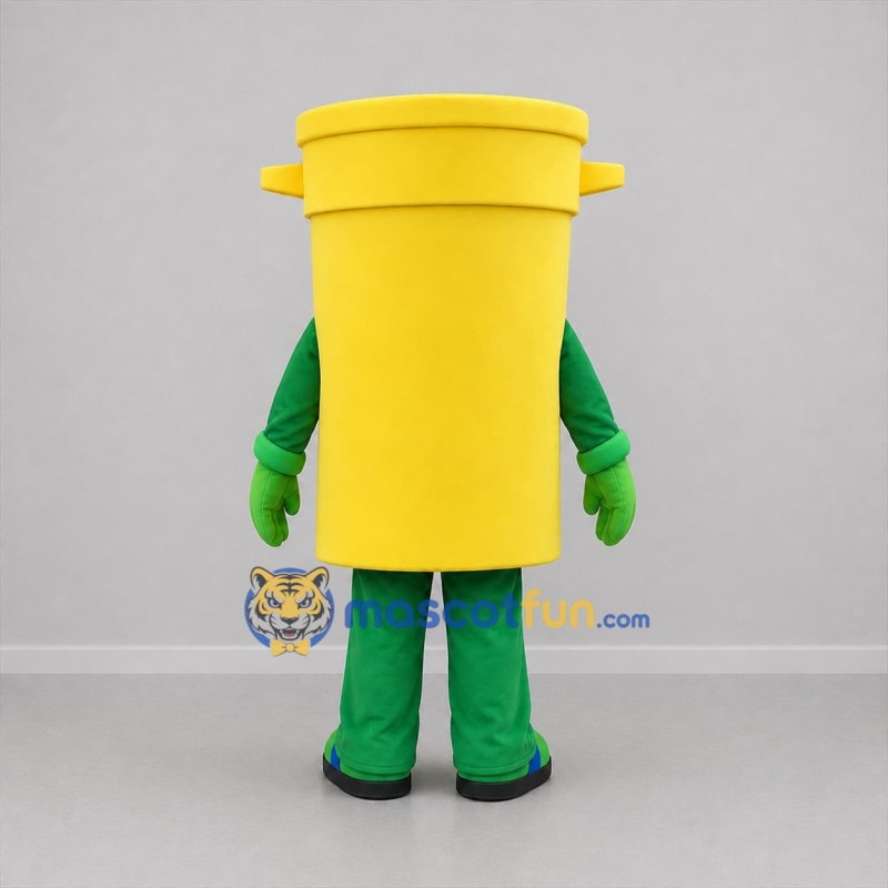 Custom Yellow and Green Trash Bin Mascot Costume Adult Full Body Suit for Community Cleanup Events