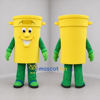 Custom Yellow and Green Trash Bin Mascot Costume Adult Full Body Suit for Community Cleanup Events