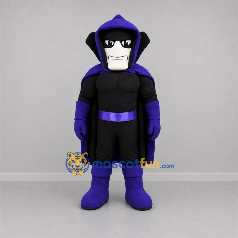 Custom Black and Purple Hooded Villain Mascot Costume Adult Full Body Suit for Halloween Events