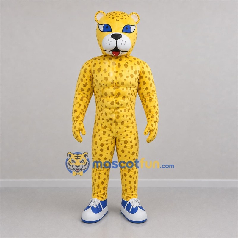 Custom Yellow and Brown Spotted Cat Mascot Costume Adult Full Body Suit for Wildlife Events