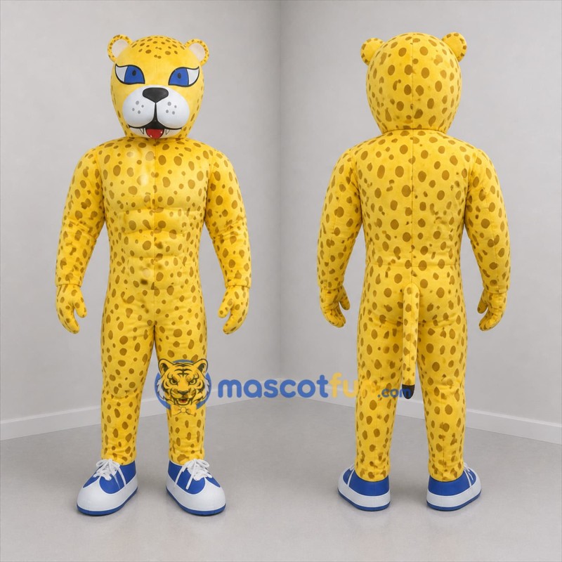 Custom Yellow and Brown Spotted Cat Mascot Costume Adult Full Body Suit for Wildlife Events