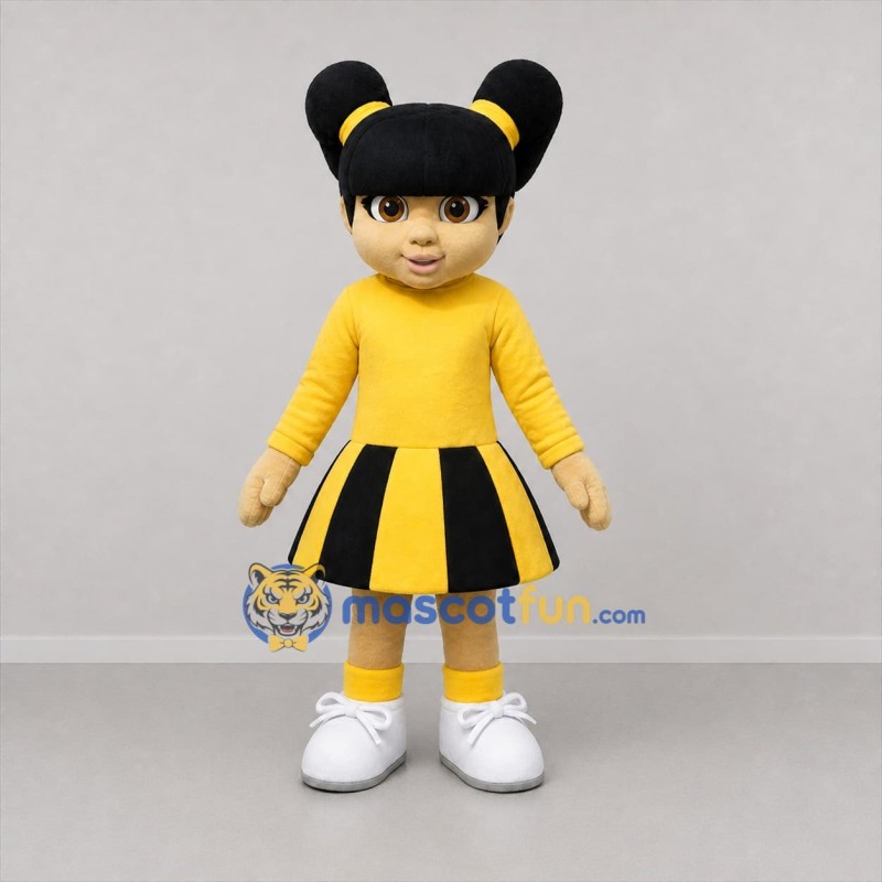 Custom Yellow and Black Girl Mascot Costume Adult Full Body Suit for School Events