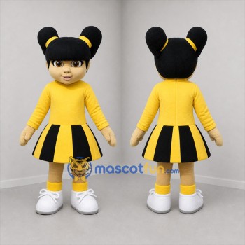 Custom Yellow and Black Girl Mascot Costume Adult Full Body Suit for School Events