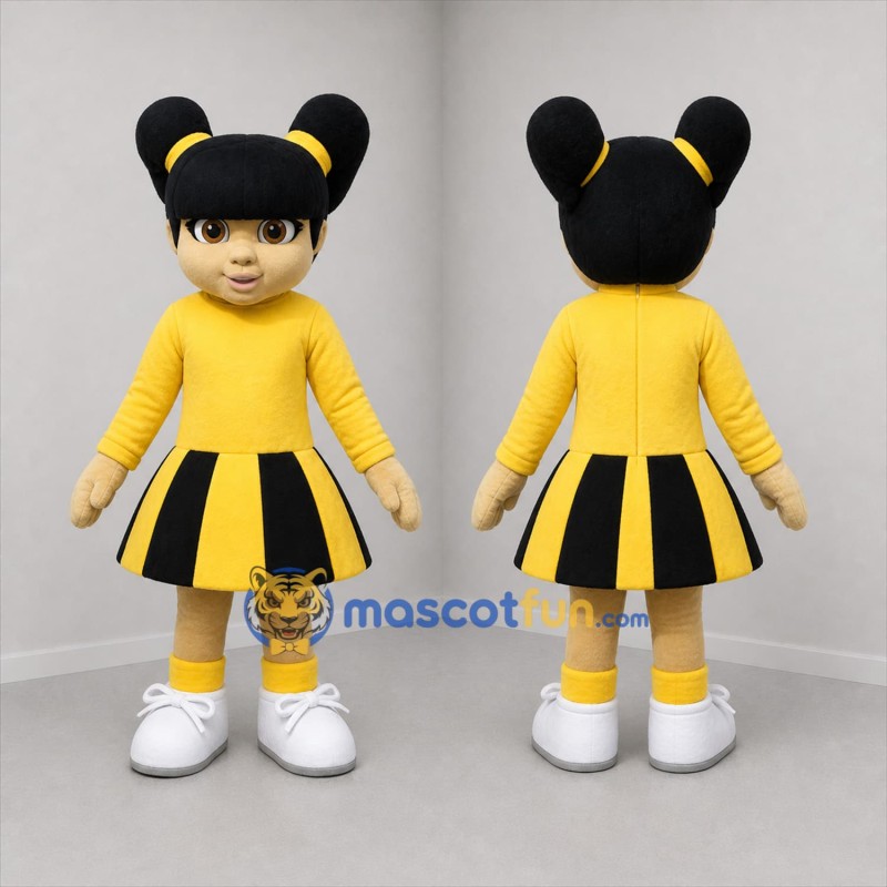 Custom Yellow and Black Girl Mascot Costume Adult Full Body Suit for School Events