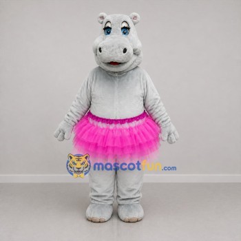 Custom Gray and Pink Ballerina Hippo Mascot Costume Adult Full Body Suit for Dance Events