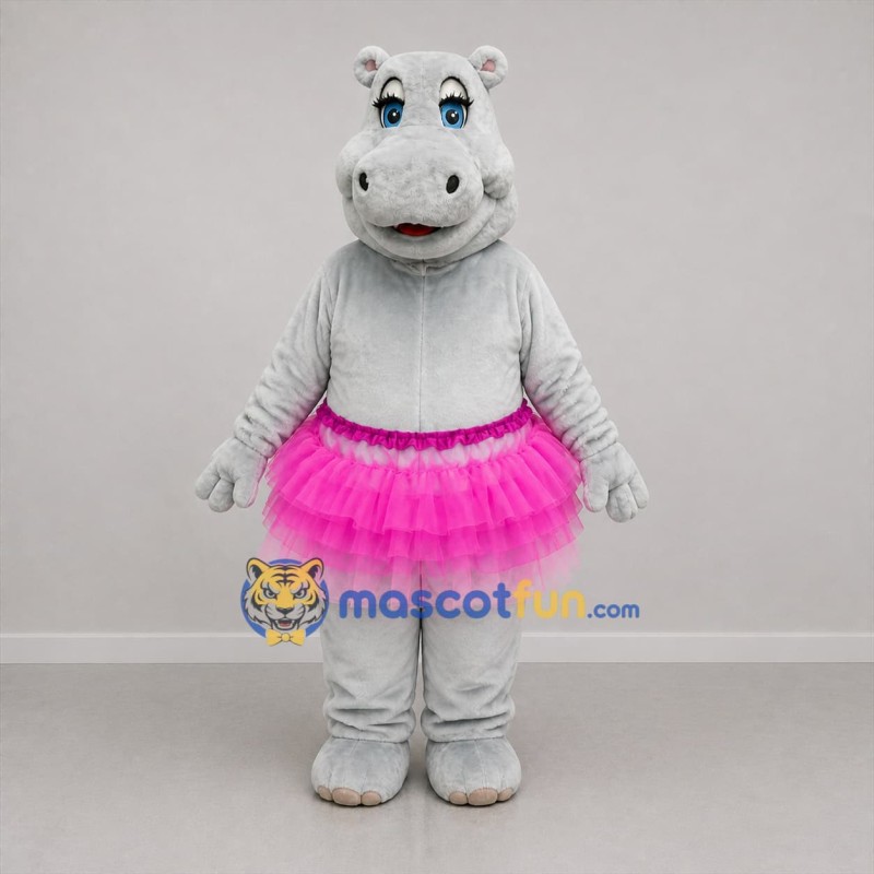 Custom Gray and Pink Ballerina Hippo Mascot Costume Adult Full Body Suit for Dance Events