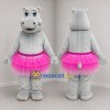 Custom Gray and Pink Ballerina Hippo Mascot Costume Adult Full Body Suit for Dance Events
