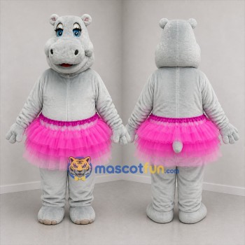 Custom Gray and Pink Ballerina Hippo Mascot Costume Adult Full Body Suit for Dance Events