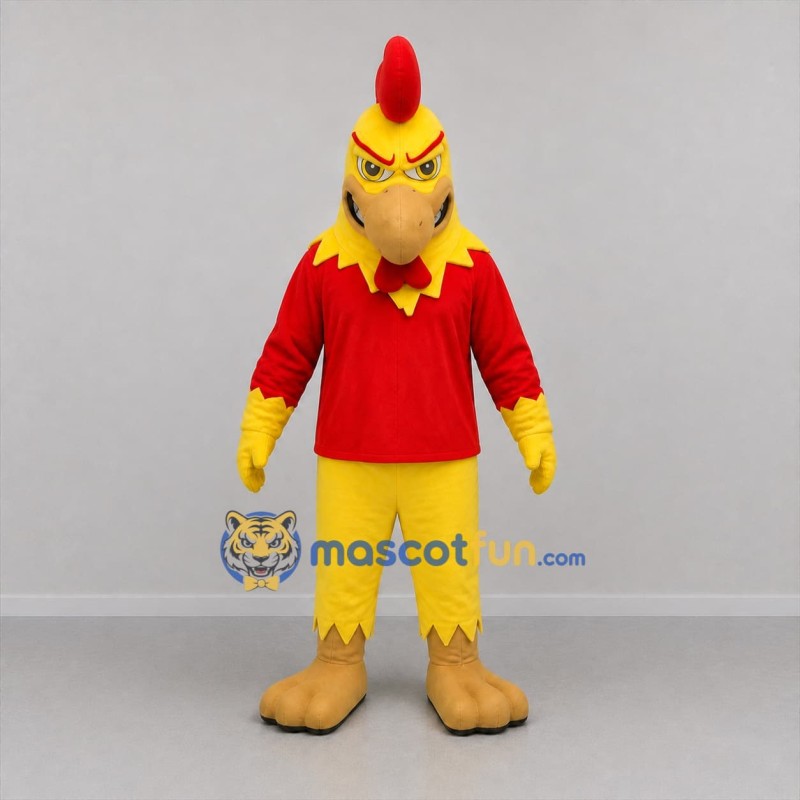 Custom Yellow and Red Rooster Mascot Costume Adult Full Body Suit for Sports Events