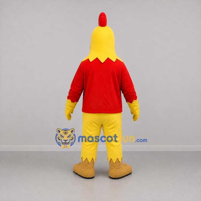 Custom Yellow and Red Rooster Mascot Costume Adult Full Body Suit for Sports Events