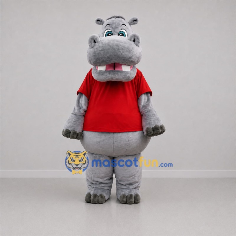 Custom Gray and Red Hippo Mascot Costume Adult Full Body Suit for Zoo Events