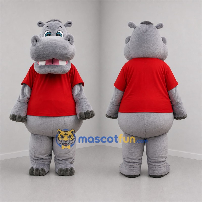 Custom Gray and Red Hippo Mascot Costume Adult Full Body Suit for Zoo Events