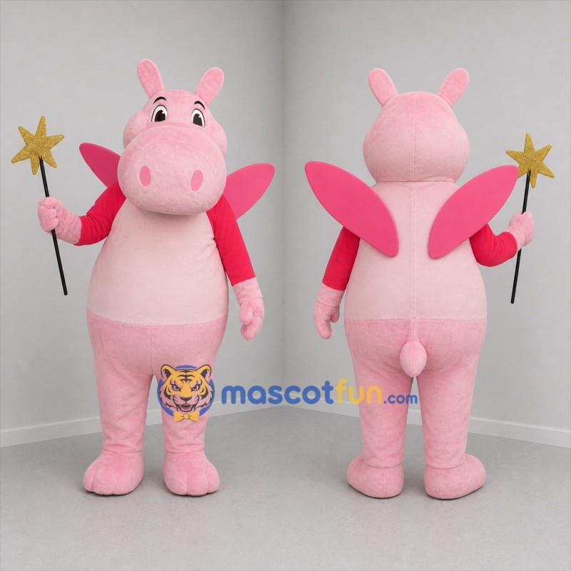 Custom Pink Fairy Hippo Mascot Costume Adult Full Body Suit for Fairytale Events
