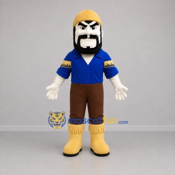 Custom Blue and Yellow Bearded Worker Mascot Costume Adult Full Body Suit for Community Events