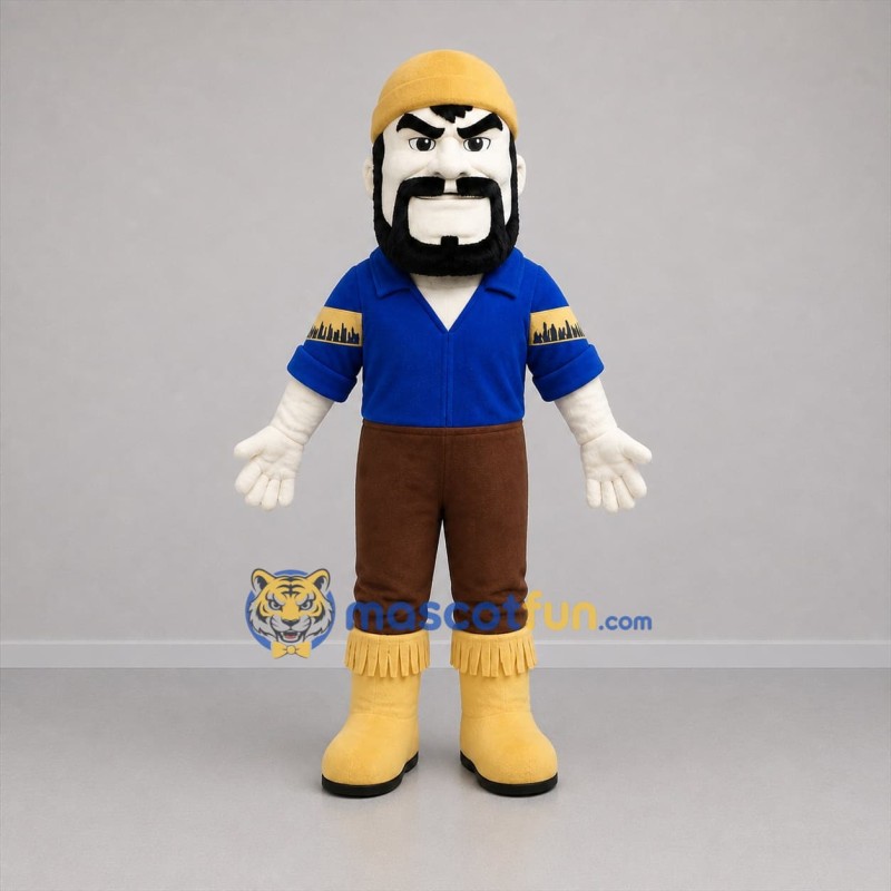 Custom Blue and Yellow Bearded Worker Mascot Costume Adult Full Body Suit for Community Events