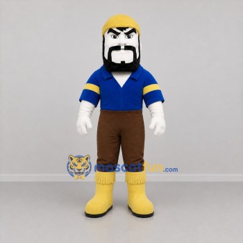 Custom Blue and Yellow Bearded Worker Mascot Costume Adult Full Body Suit for Community Events
