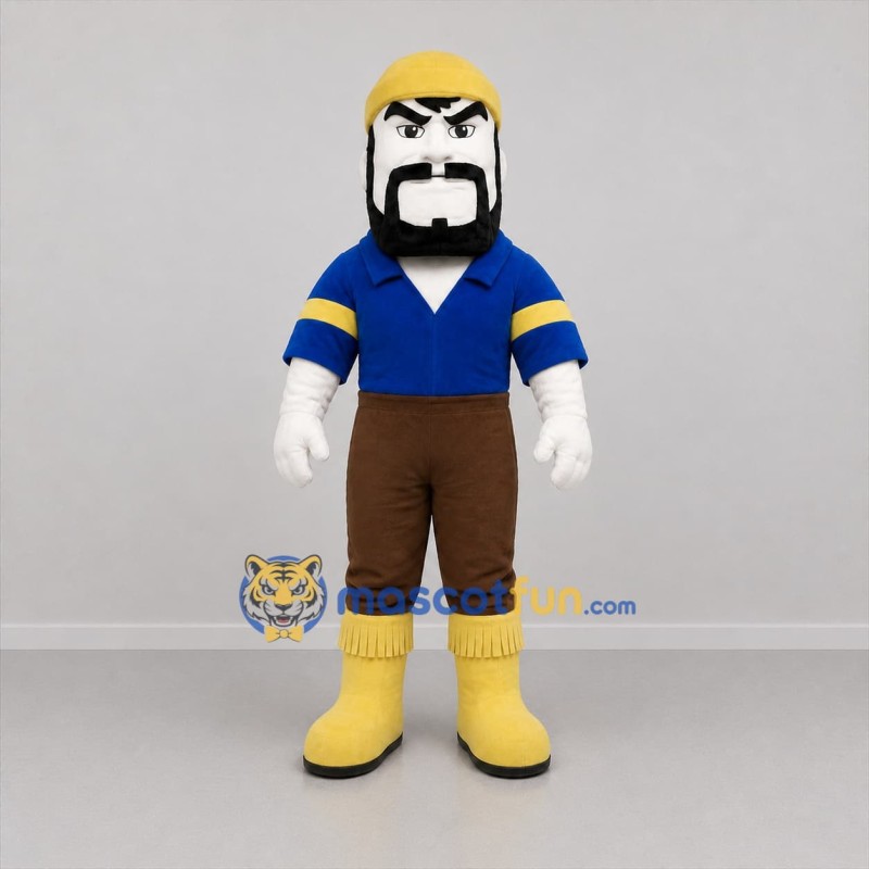 Custom Blue and Yellow Bearded Worker Mascot Costume Adult Full Body Suit for Community Events
