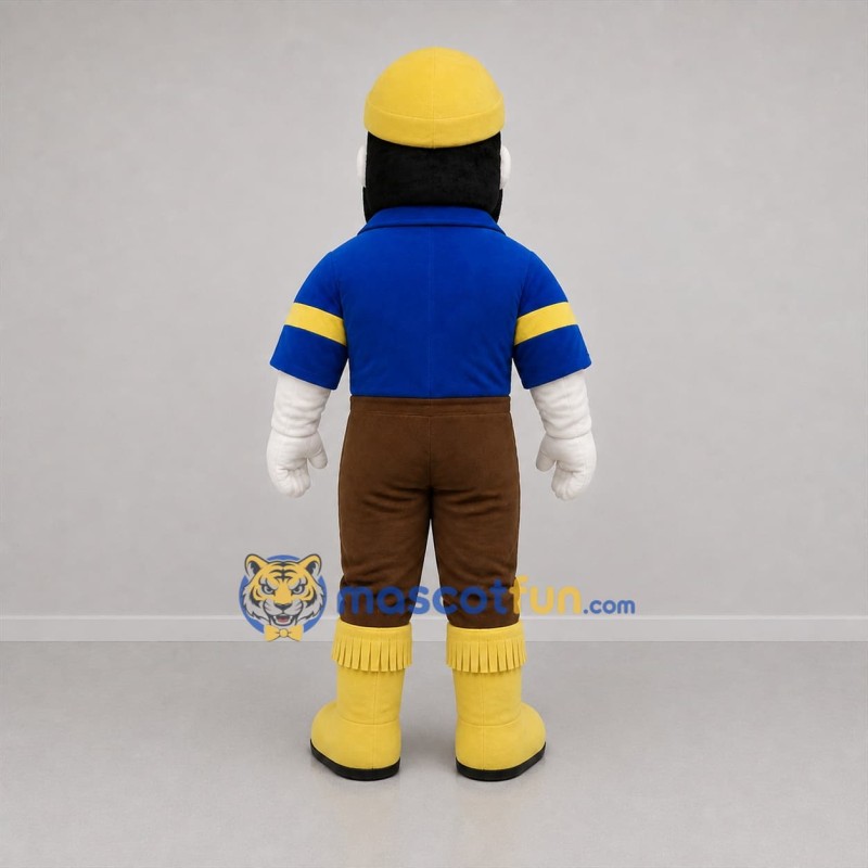Custom Blue and Yellow Bearded Worker Mascot Costume Adult Full Body Suit for Community Events
