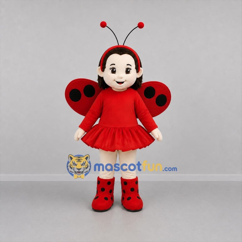 Custom Red and Black Ladybug Girl Mascot Costume Adult Full Body Suit for Garden Events