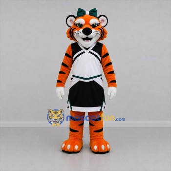Custom Orange and White Tiger Cheerleader Mascot Costume Adult Full Body Suit for Sports Events