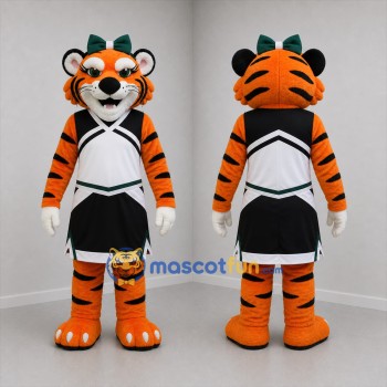 Custom Orange and White Tiger Cheerleader Mascot Costume Adult Full Body Suit for Sports Events
